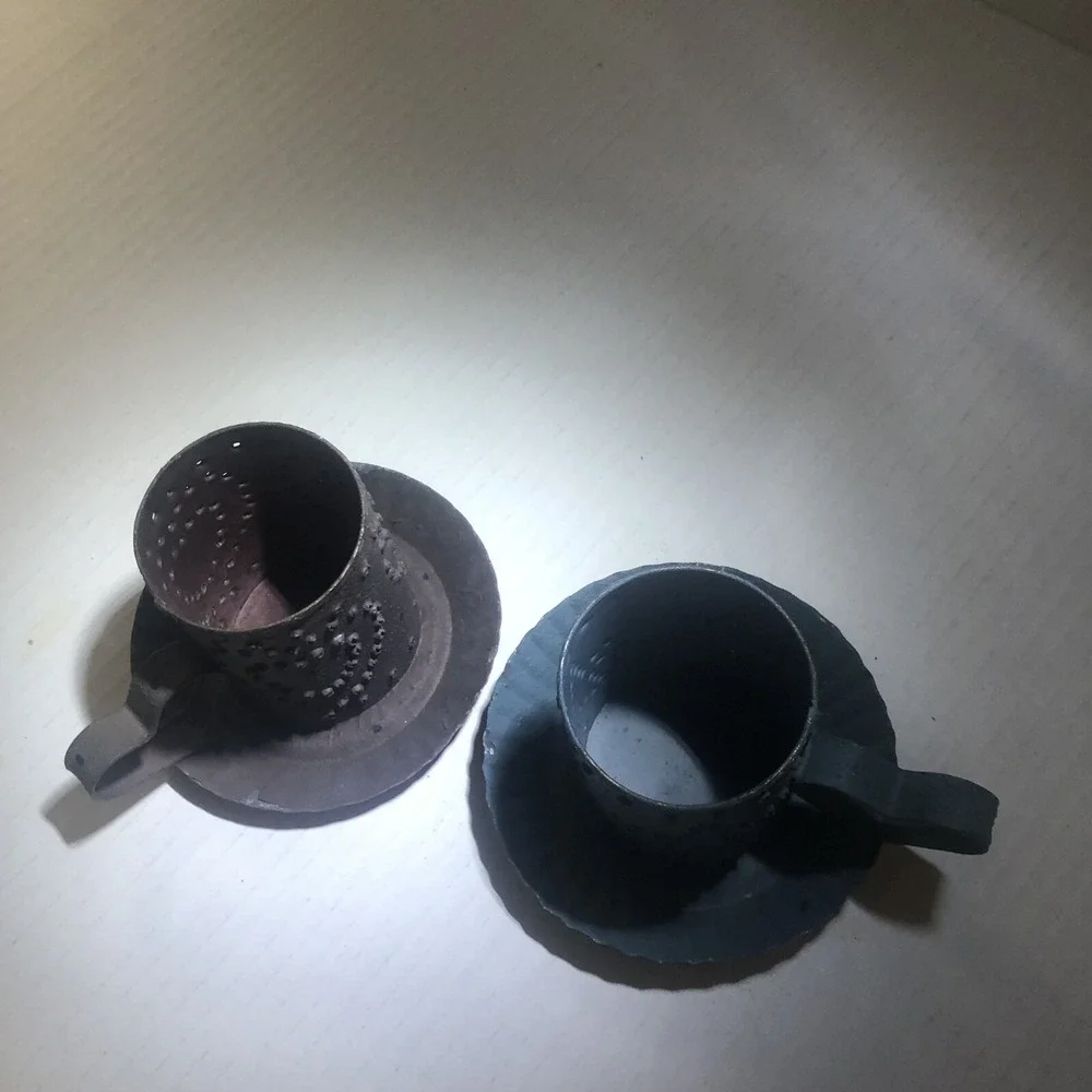 Nail Punched Metal Candle Holders Set Of 2 Vintage Heart Shaped Handle